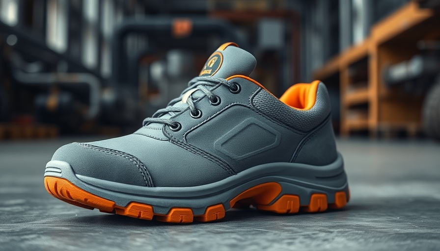 Lightweight comfortable work shoes on concrete floor.