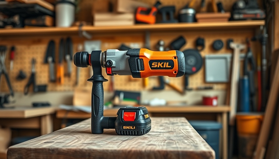 Skil PWRCore 12 Cordless Auto Hammer on workbench in workshop.