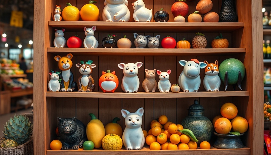 Whimsical ceramic animal and fruit display to set the table