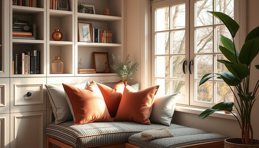 Cozy window seat with designer throw pillows in a stylish interior.
