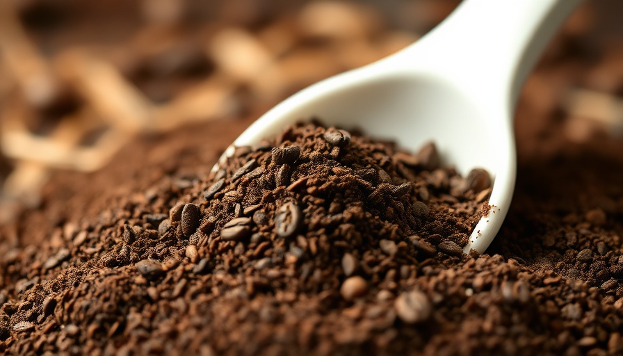 Rich textured coffee grounds in a scoop showcasing benefits for plants.
