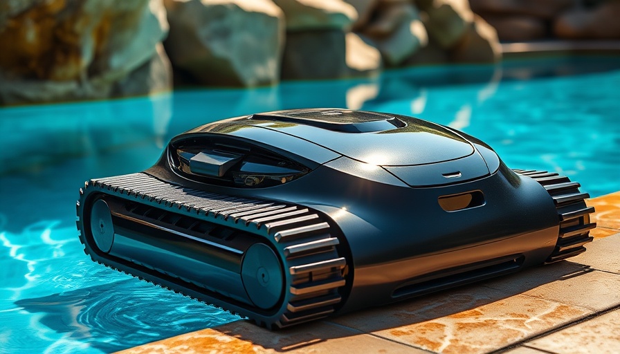 Beatbot AquaSense 2 Ultra, sleek pool vacuum by sunny poolside.