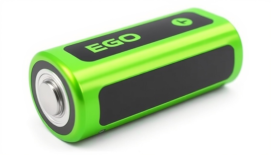 Free EGO battery deals, green and black battery close-up.