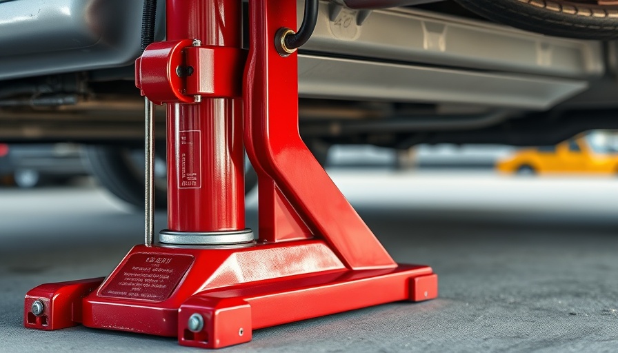Red hydraulic car jack lifting a vehicle: types of car jacks.