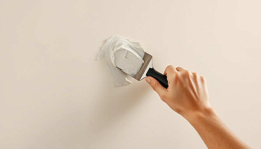 Close-up of drywall repair with a putty knife.