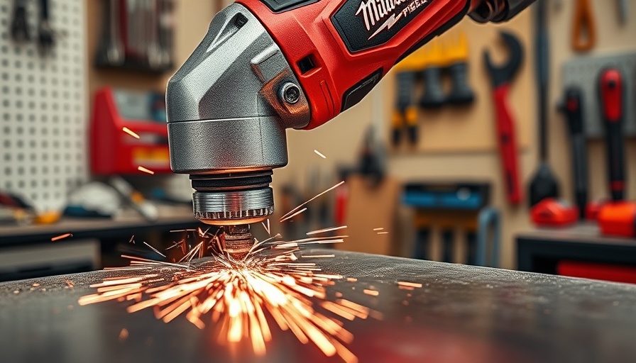 Milwaukee M12 Fuel Right Angle Die Grinder on metallic surface.