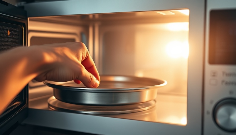 Person placing metal tray in microwave, highlighting safety hazard.