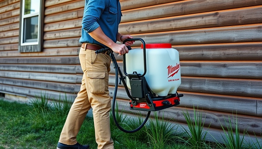 Milwaukee M18 Switch Tank Backpack Sprayer in use on building exterior
