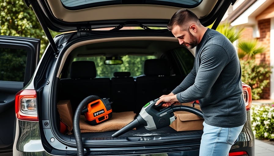 Stihl SEA 60 Cordless Wet/Dry Vacuum cleaning a car trunk.