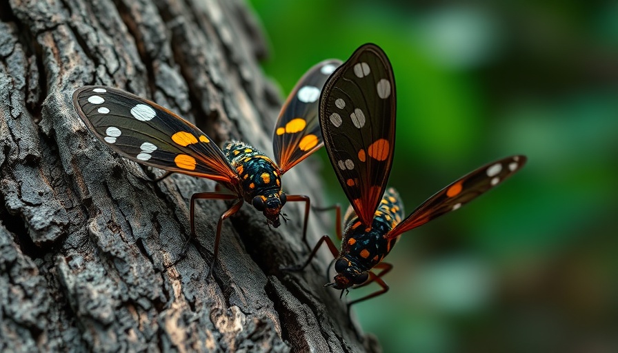 Spotted lanternfly invasion close-up on a tree.