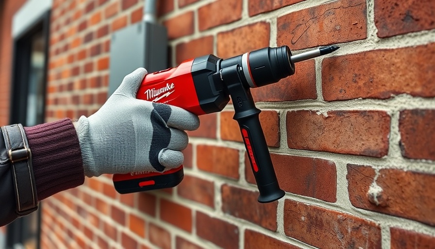 Milwaukee M18 Fuel 5/8-Inch Rotary Hammer in action on brick wall.
