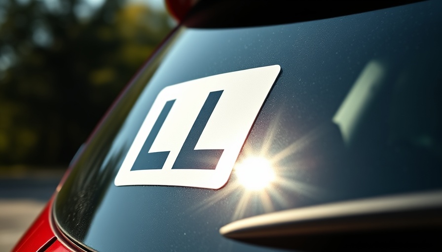 L plate on car window, indicating learner driver, sunny day.
