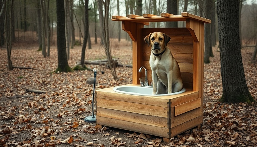 DIY dog wash station with a large dog outdoors.