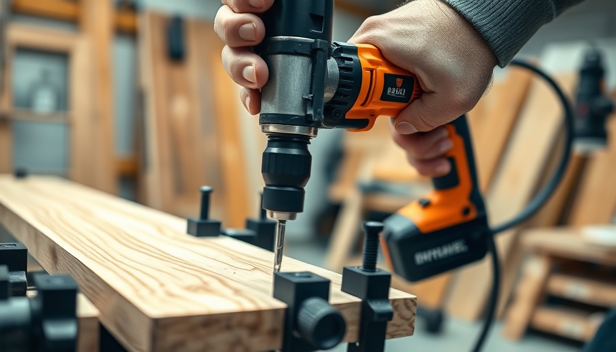 Hands using a power drill on wood with clamps, how to use a power drill.