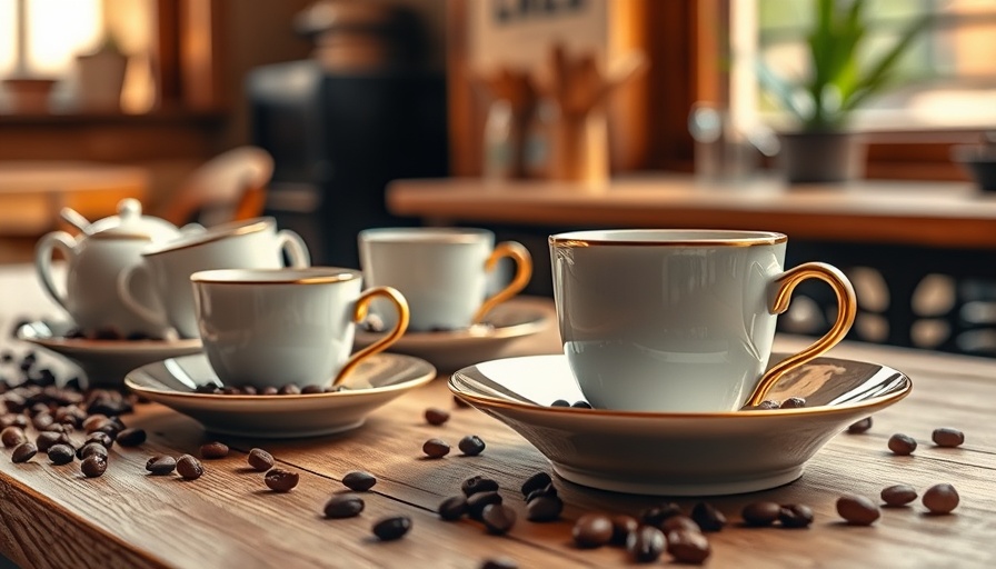 Beautiful coffee-themed serveware in a cozy setup.