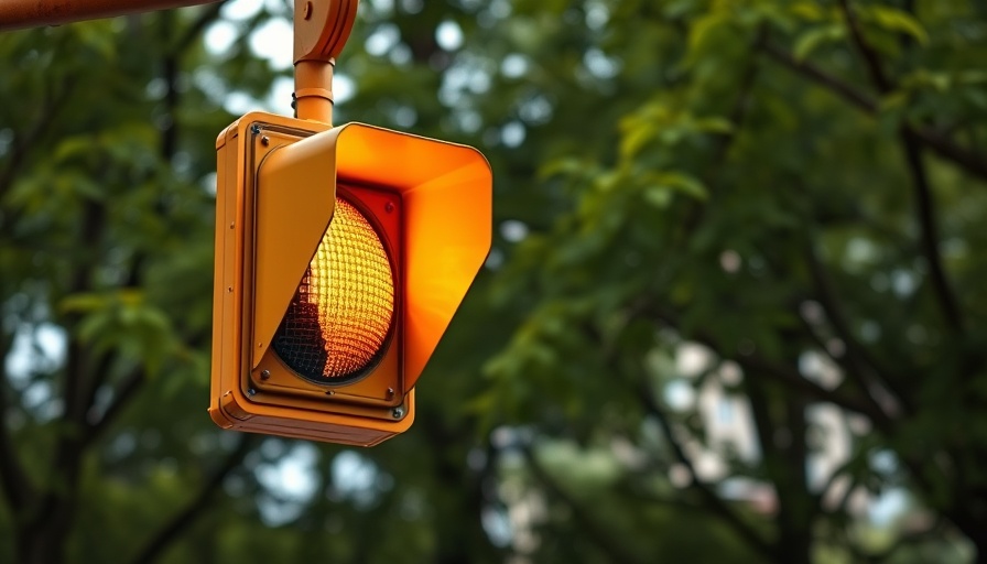 Yellow traffic light at an intersection, street view