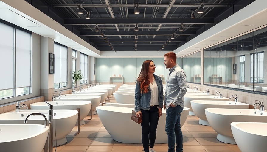 Couple buying a new bathtub in a modern showroom