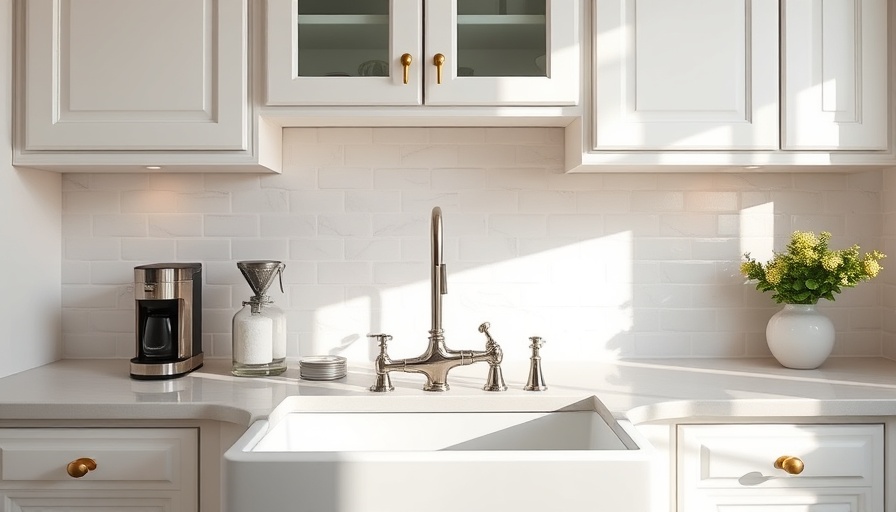 Modern kitchen with farmhouse sink, showcasing a clean aesthetic.