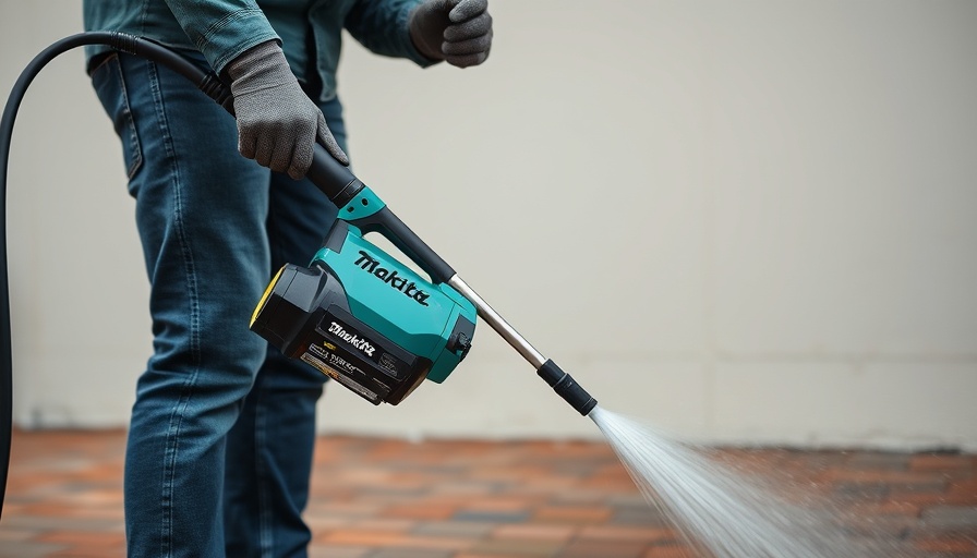 Makita 18V LXT 320 PSI Power Cleaner in use on brick patio