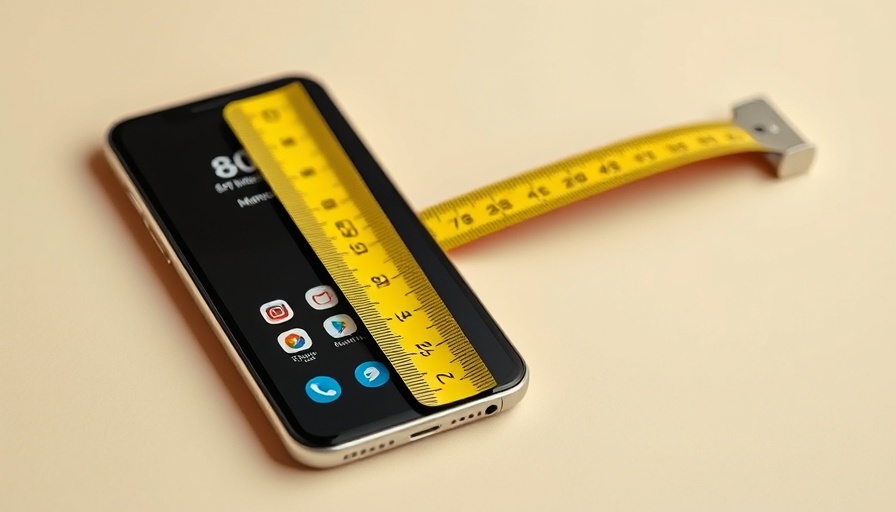 Smartphone with measuring tape demonstrating tool replacement concept.