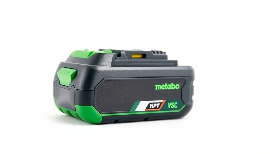 Side view of Metabo HPT battery with branding and voltage details.