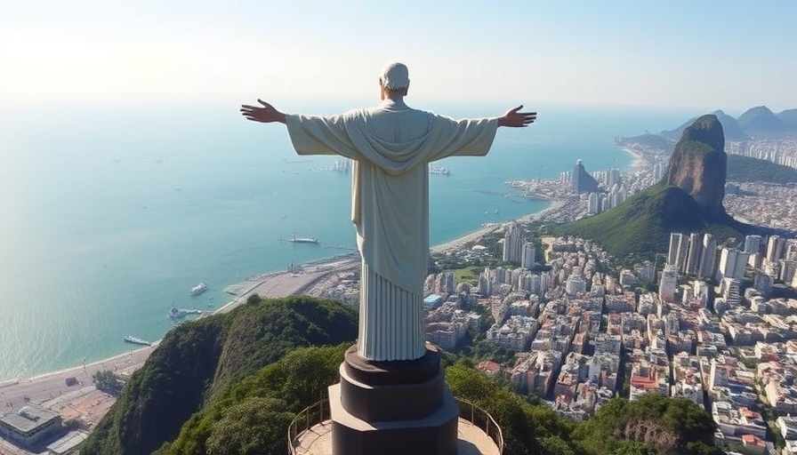 Christ the Redeemer statue overlooking Rio de Janeiro and the ocean.