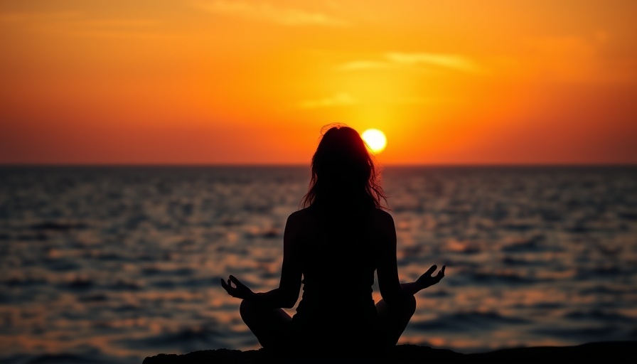 Peaceful meditation by the ocean at sunset, ways to let go of stress.