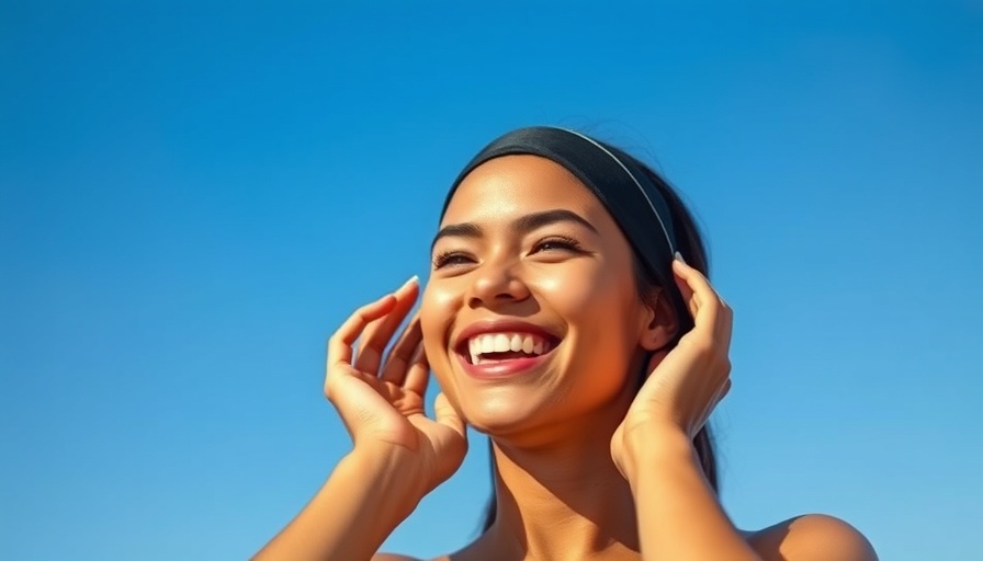 Wearable technology on smiling woman for mood swings and pain relief.