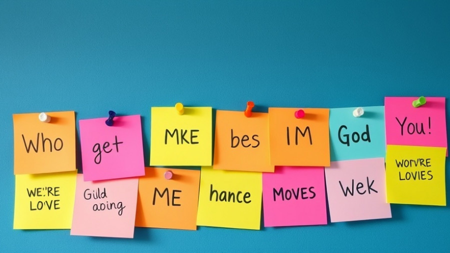 Colorful sticky notes for daily affirmations for peace of mind on a blue board.