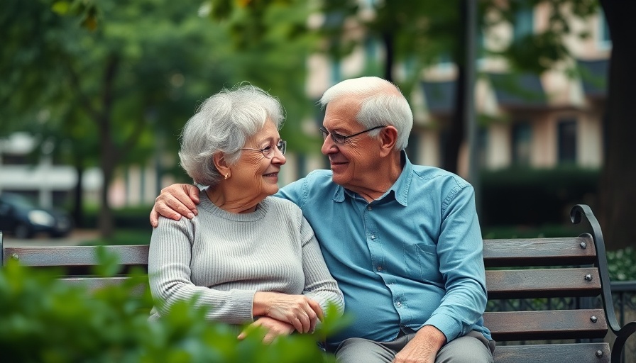 Elderly couple sitting close in a park showing old-fashioned relationship habits.