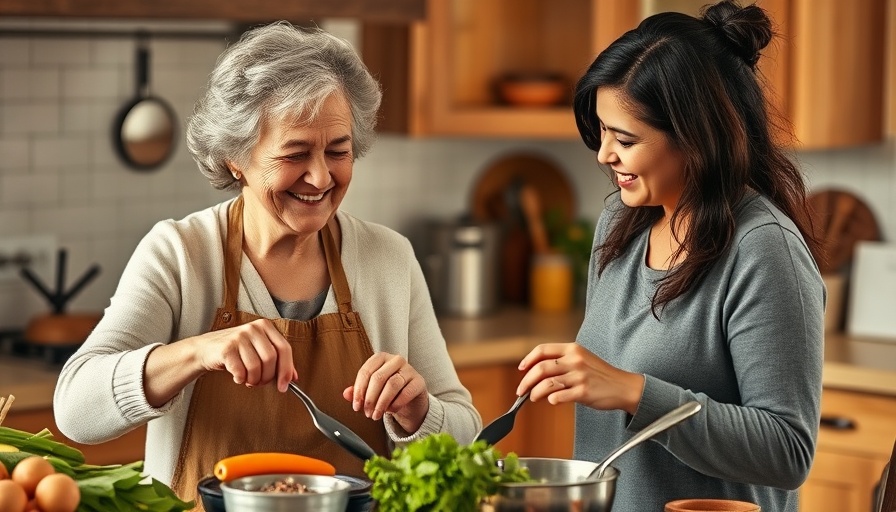 Elderly and young woman cooking in a cozy kitchen, rental grandmother service.