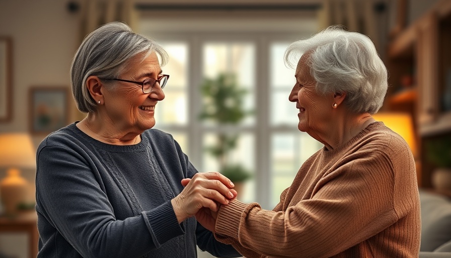 Alzheimer's Caregiving Experience: supportive woman helping elderly man in warm interior.