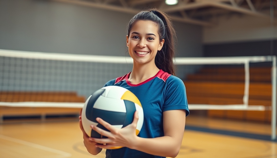 Volleyball player in gym emphasizing mental health benefits.