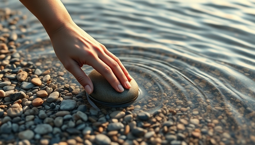 Hand picking a stone by the water, symbolizing the transformative power of koans.