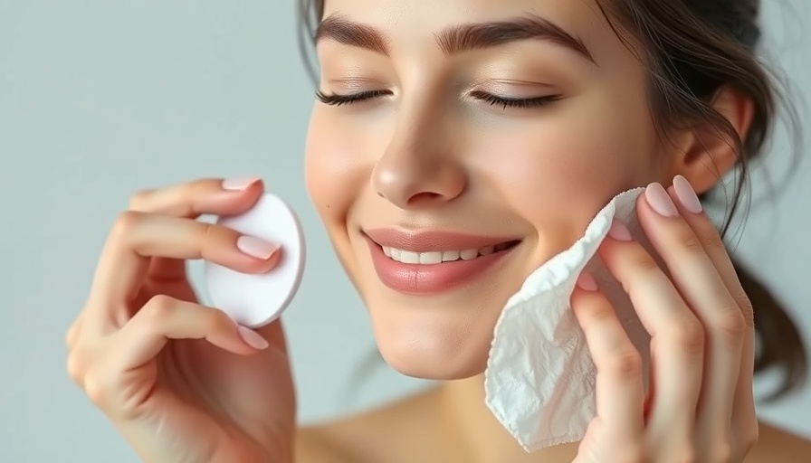 Close-up of young woman softly smiling while applying toner with cotton pad, showing the seven skin method for hydration.