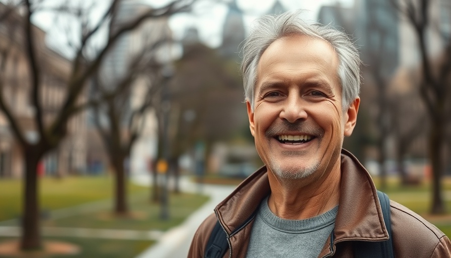Financial Planning expert in a park with cityscape background.