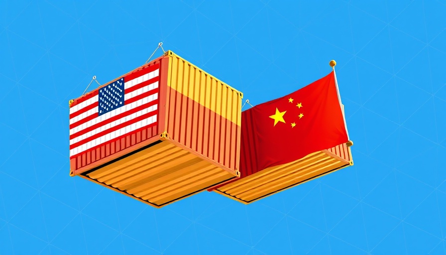 China and US flags on suspended containers symbolize trade; China Stock Market Surge.