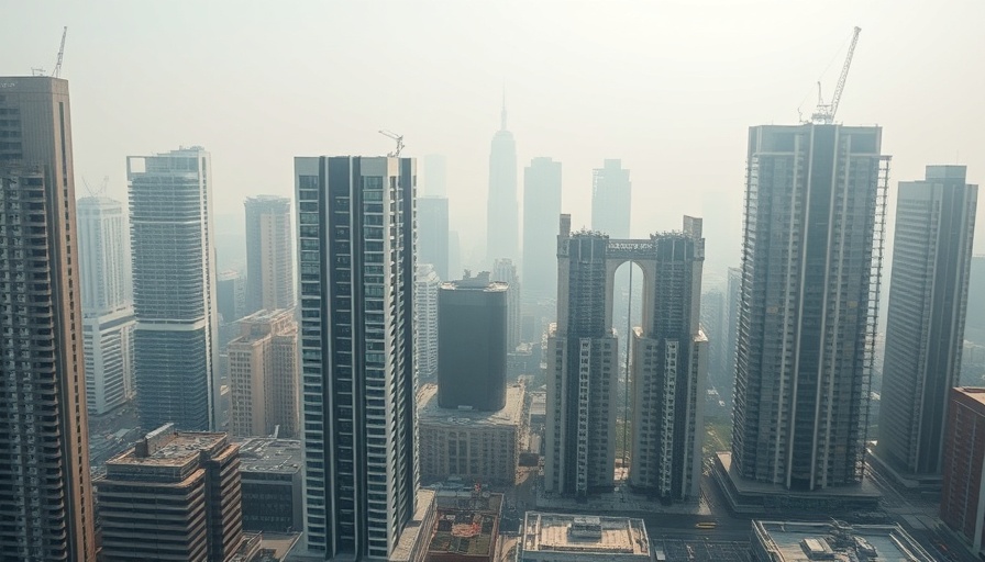 Hazy view of Chinese city skyline showing property investment decline.