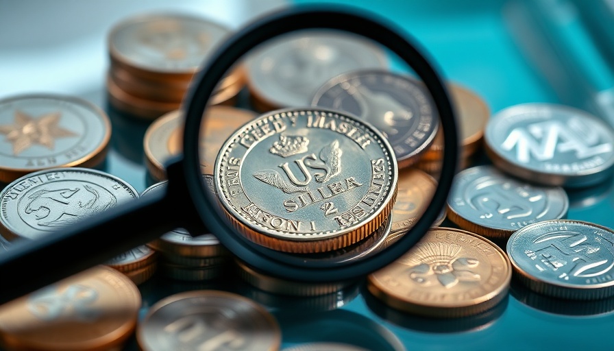 Collector coins with magnifying glass, symbolizing financial planning.