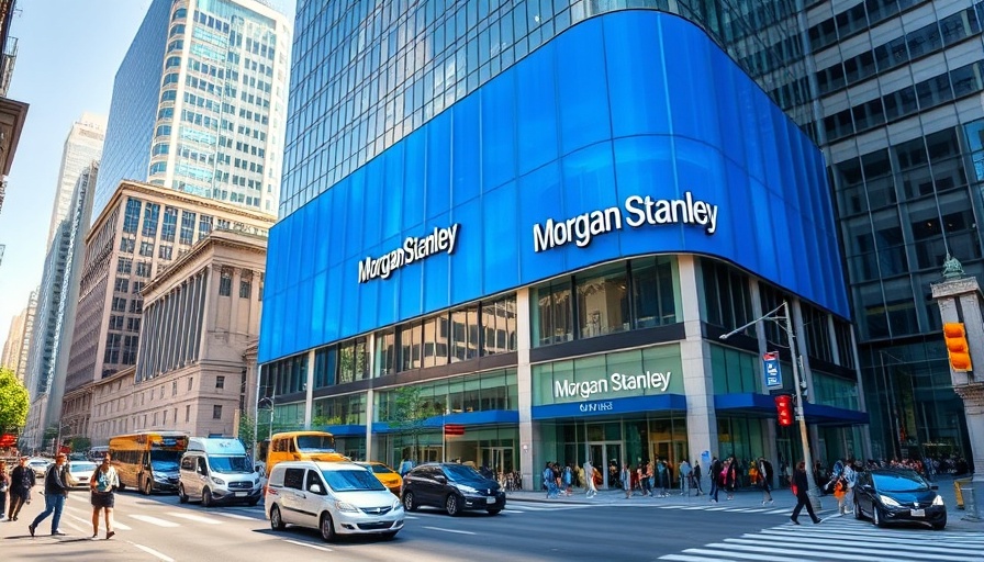 Morgan Stanley job cuts in busy city intersection with signage.