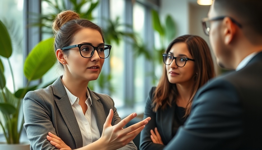 Two professionals discussing free resources for small business owners in an office.