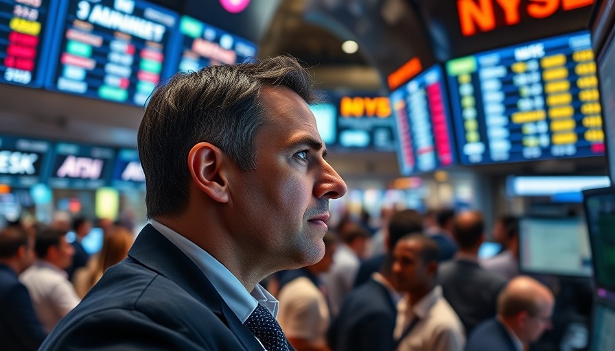 Trader analyzing stock market investments on trading floor.