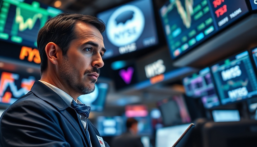 Stock market broker intently analyzing trading screens.
