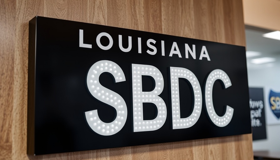 Close-up view of the Louisiana SBDC sign showcasing corporate branding and logos.