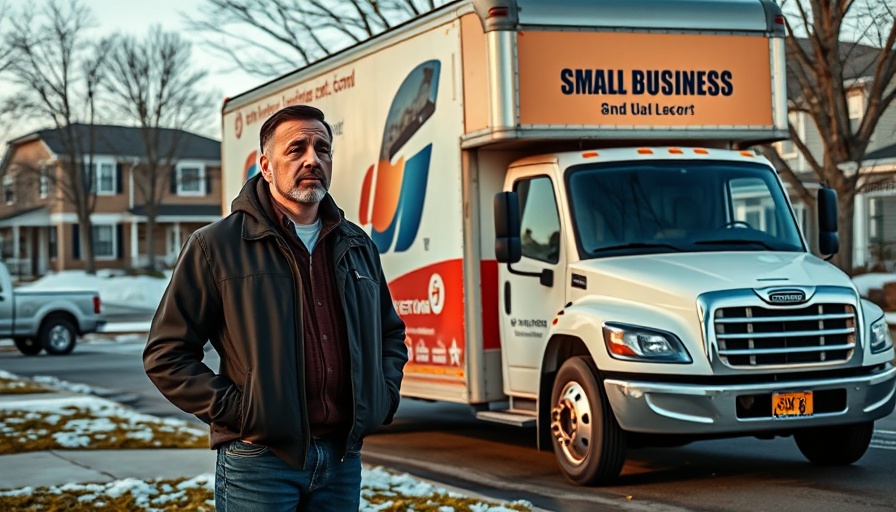 Detroit small business owner discusses truck theft near branded moving truck.