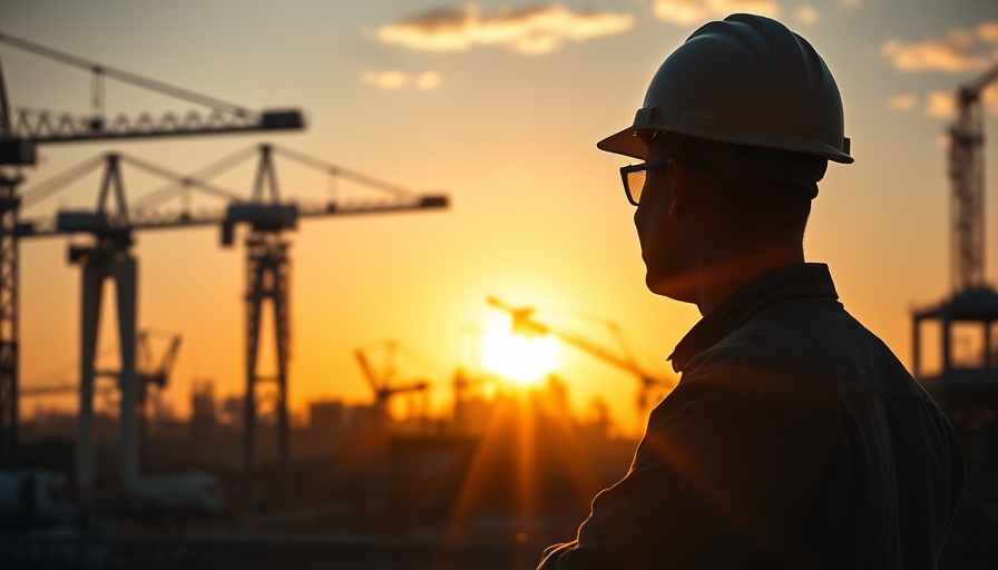 Silhouetted worker at industrial site during sunrise.