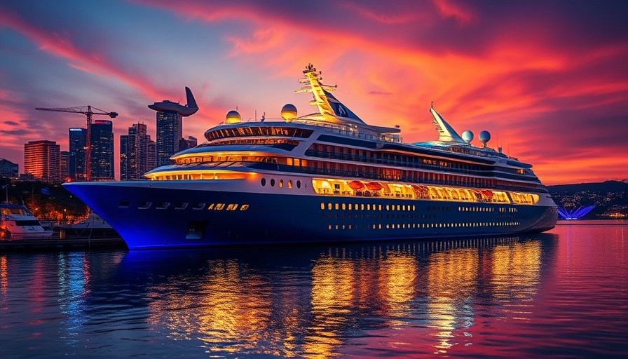 Luxurious cruise ship at vibrant harbor reflecting lights.