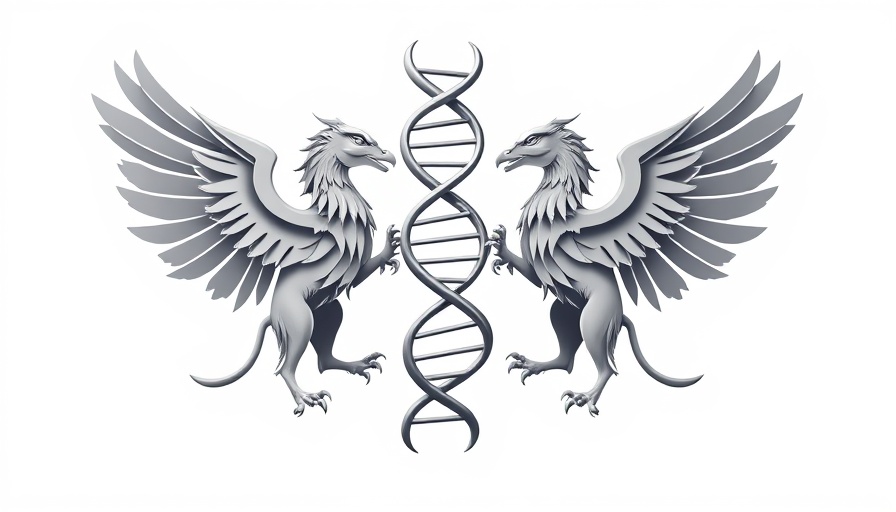 Devonian logo depicting griffins and DNA helix, sleek design
