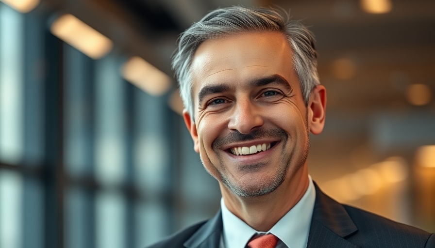 Smiling professional man in suit for financial planning theme.