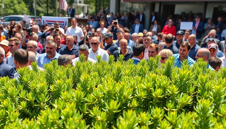 Crowd at a political event, people engaged and capturing moments, outdoor setting.